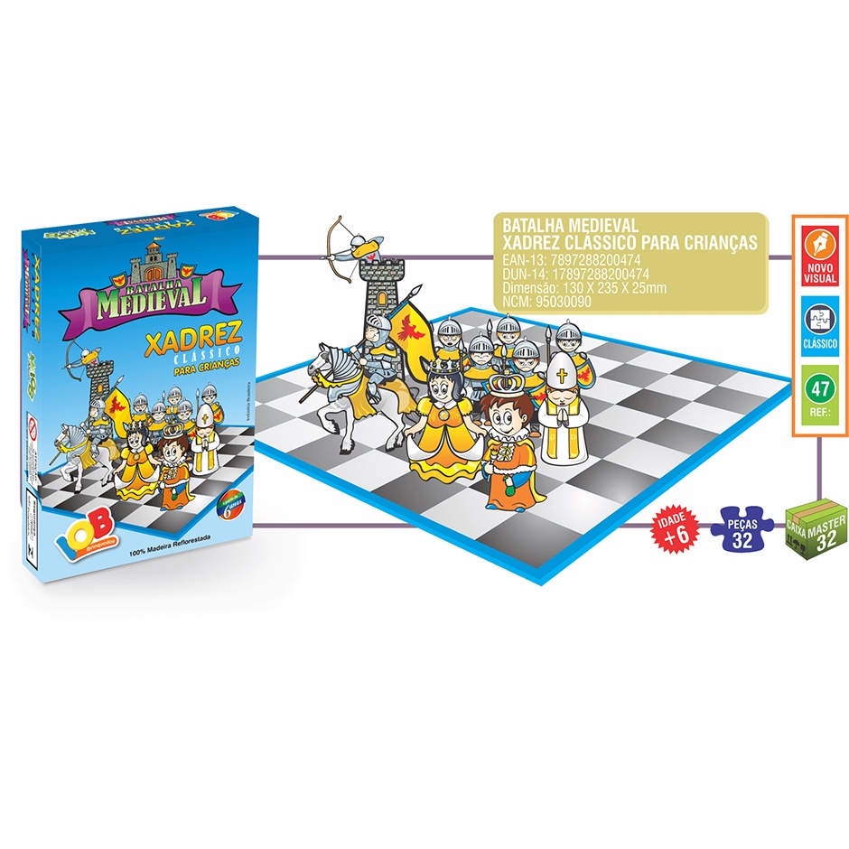 JOGO BATALHA MEDIEVAL - XADREZ CLASSICO PARA CRIANÇAS -  REF.: 47