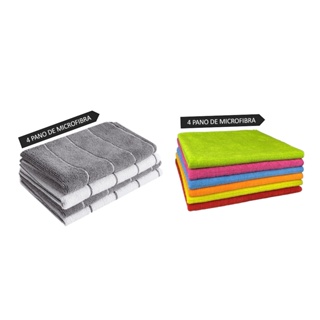 Kit 4 Super Pano Chão Grande+ 4 Flanela Multiuso Microfibra em Oferta na Shopee