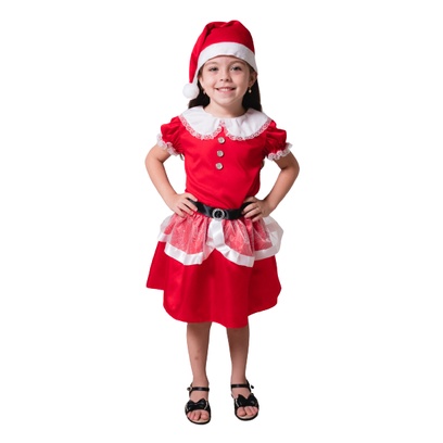 Fantasia Mamae Noel Infantil Vestido Manga Fofa Gola Com Gorro