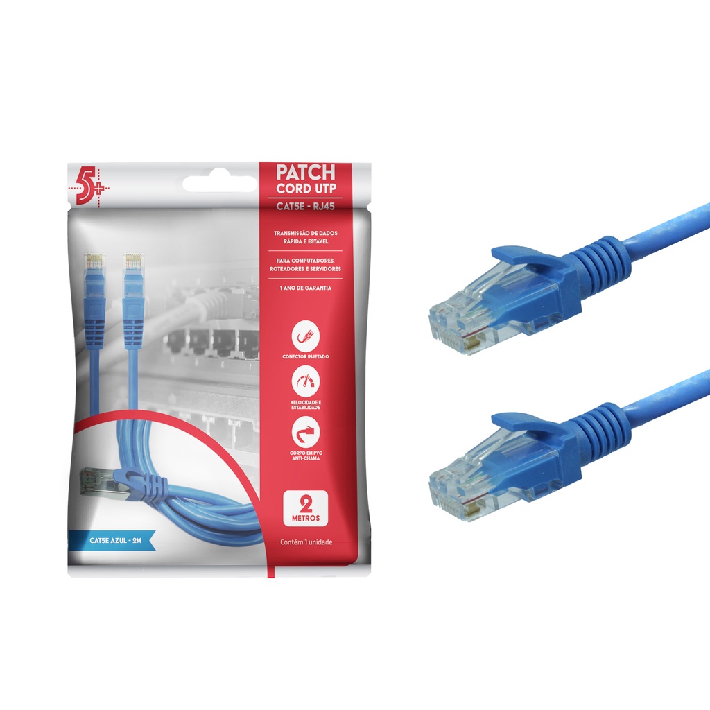 Cabo De Rede Patch Cord Azul 2m Rj45 Cat5e Utp Plug Blindado