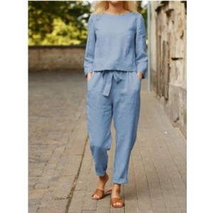 Conjunto De Terno De Linho Feminino De Algodão De Outono casual