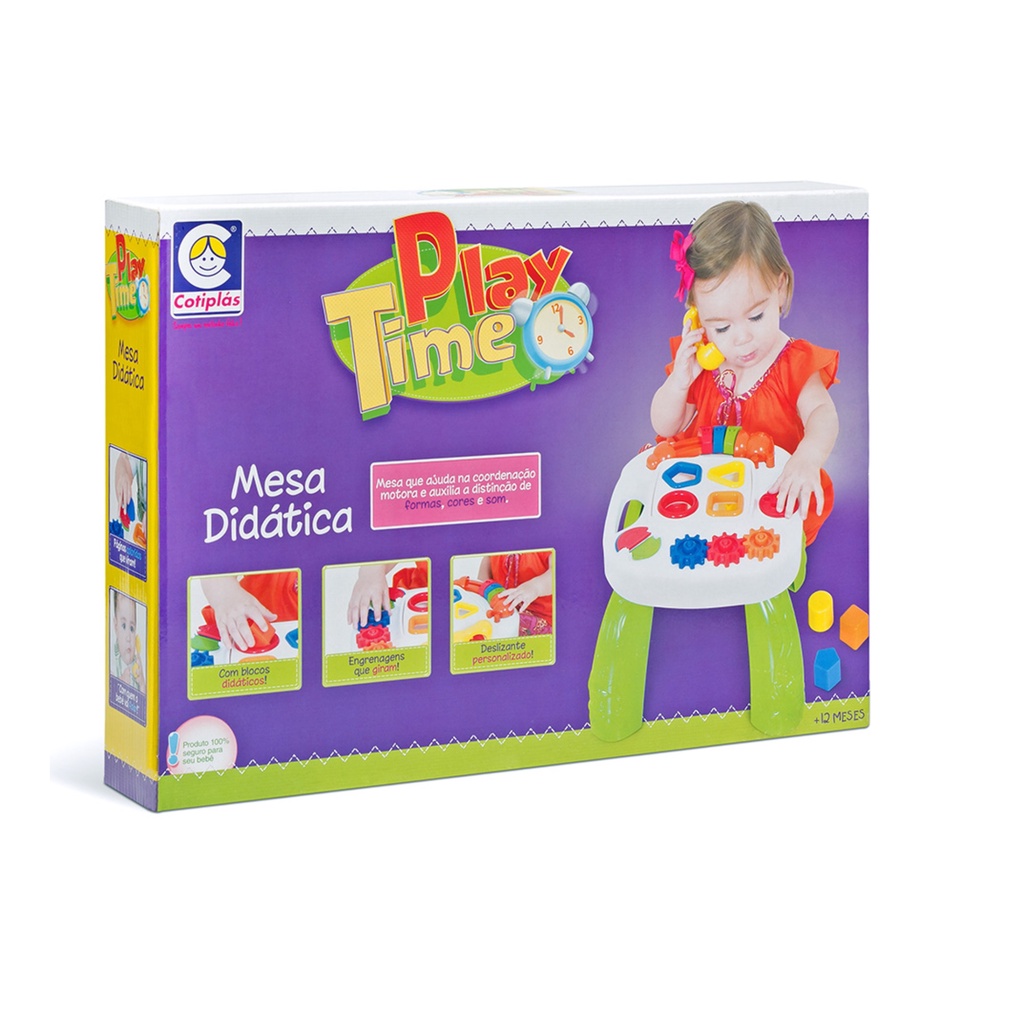 Mesinha Divertida Play Time Cotiplas 20,5cm c/ Blocos Didáticos e Engrenagens que Giram - 1996