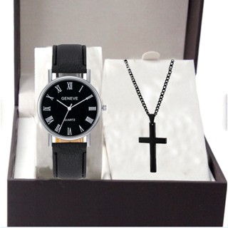 【 2PCS 】 Casual Relógio De Quartzo Masculino Relógios De Cinto De Numerais Romanos