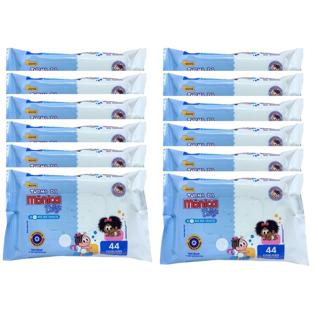 KIT COM 12 PACOTES DE LENÇOS / TOALHAS UMEDECIDAS TURMA DA MÔNICA C/44 UNIDADES – SUAVE PREMIUM em Oferta na Shopee
