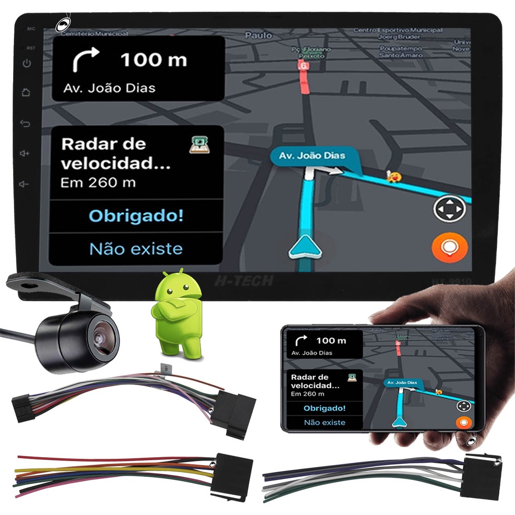 Multimídia H-Tech 2 Din Android HT-9925CA 10" Polegadas Espelhamento GPS Bluetooth USB + Câmera de Ré
