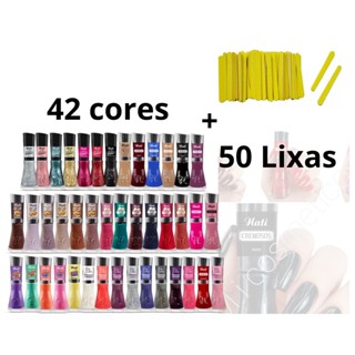 Kit Esmaltes Nati - 42 Cores sortidas + 50 Lixa para unhas mini canário / Kit manicure atacado