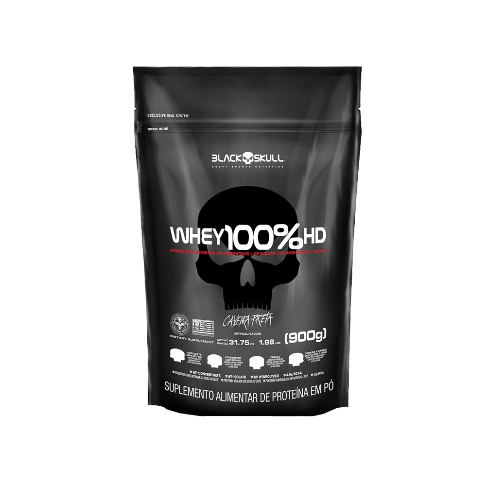 100% Whey HD Morango 900g Refil - Black Skull