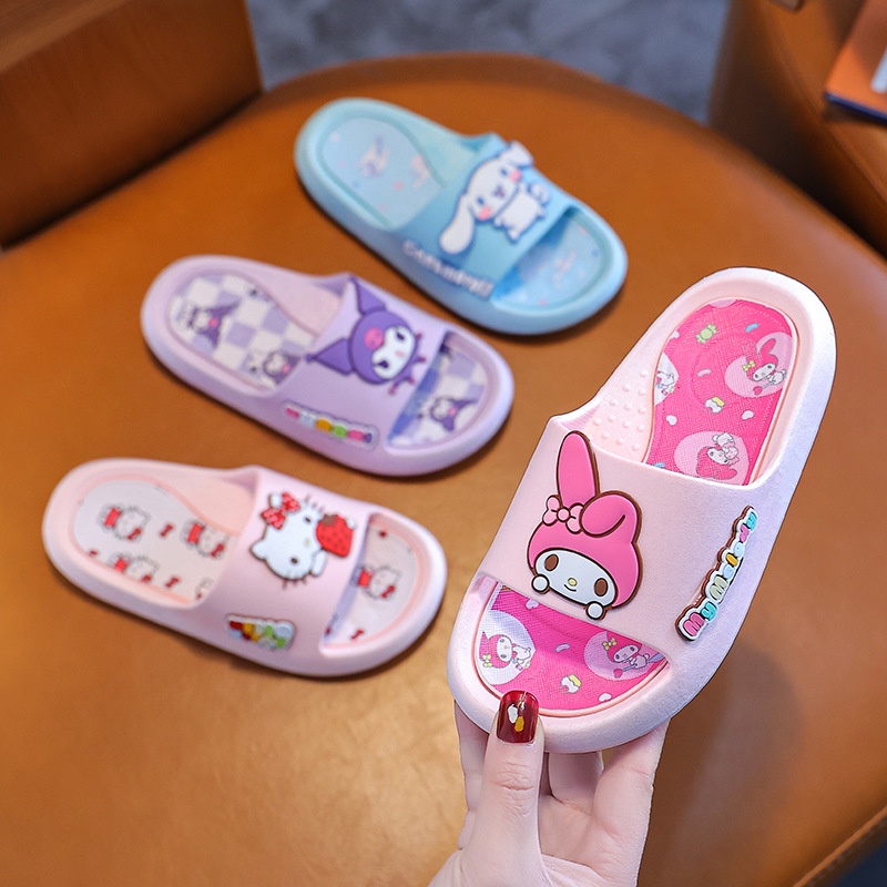 Sanrio Kuromi Melody Cute Cartoon Soft Slippers Adultos Crianças Indoors Antiderrapante Hello Kitty Canela Sapatos em Oferta na Shopee