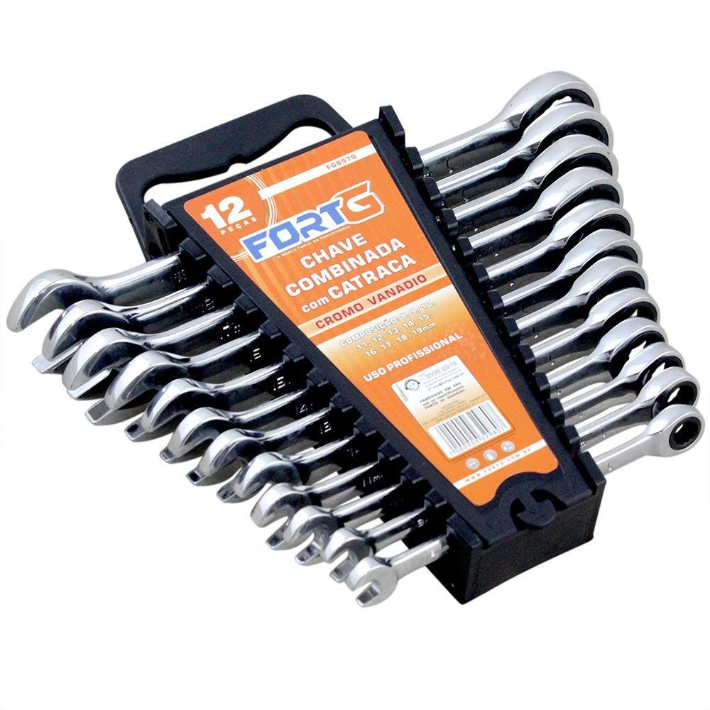 Jogo de Chaves Combinadas com Catraca 12 Peças em Cromo Vanádio - FortG em Oferta na Shopee