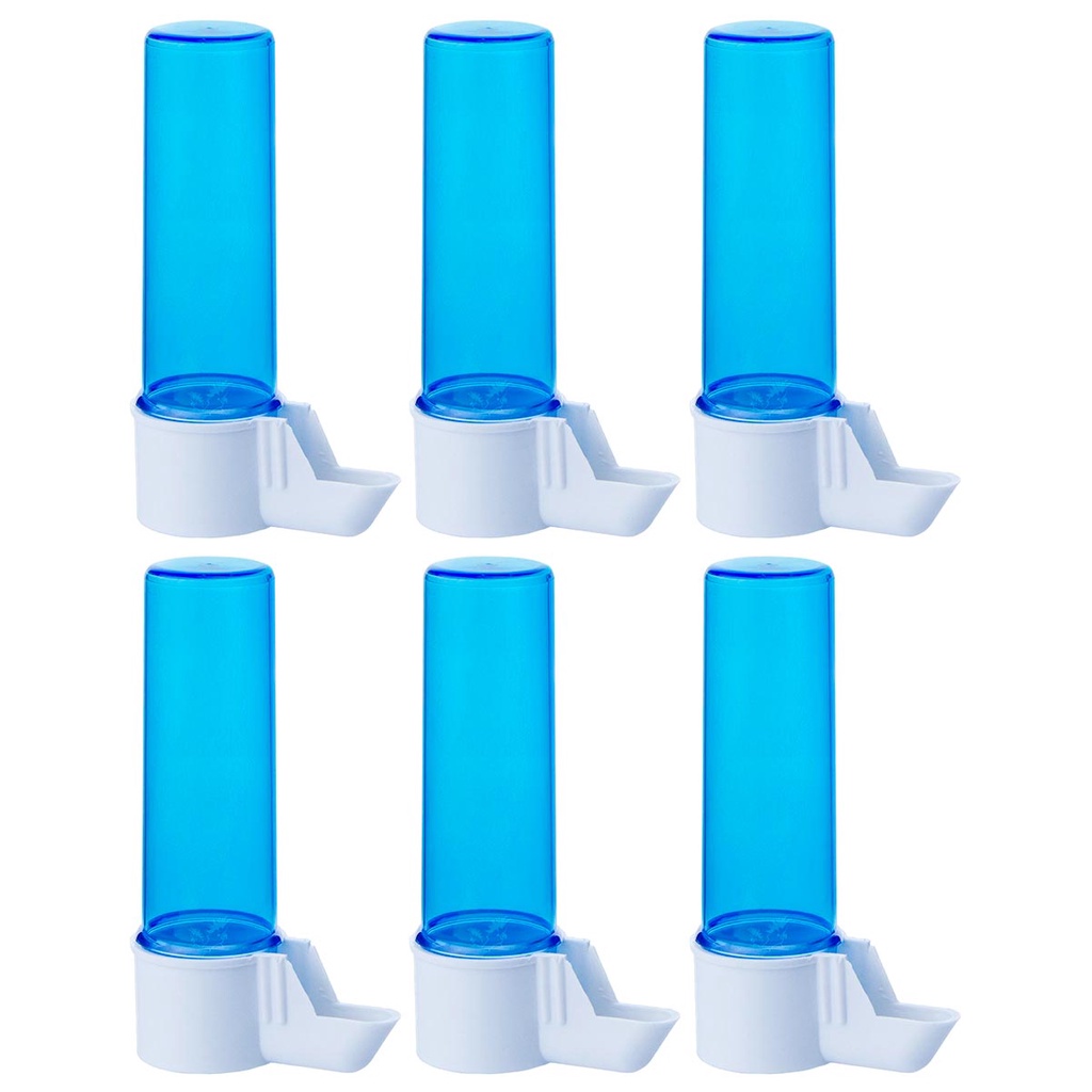 Kit 6 Bebedouro Automático Italiano Azul 100ml Malha Fina Canário Curió Coleiro Bicudo Periquito
