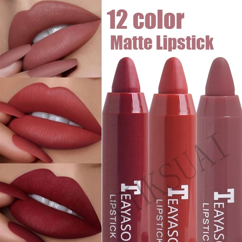 12 Cores Baton Matte Lipstick À Prova D'água Lápis De Lábios De Veludo Antiaderente Maquiagem Mulher Cosméticos — imagem 1