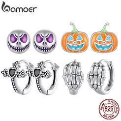 BAMOER 925 Brinco De Halloween Silver Sterling , Crânio , Borboleta , Bijuteria Nightglow Simle Fashion Jewellery for Women SCE1639
