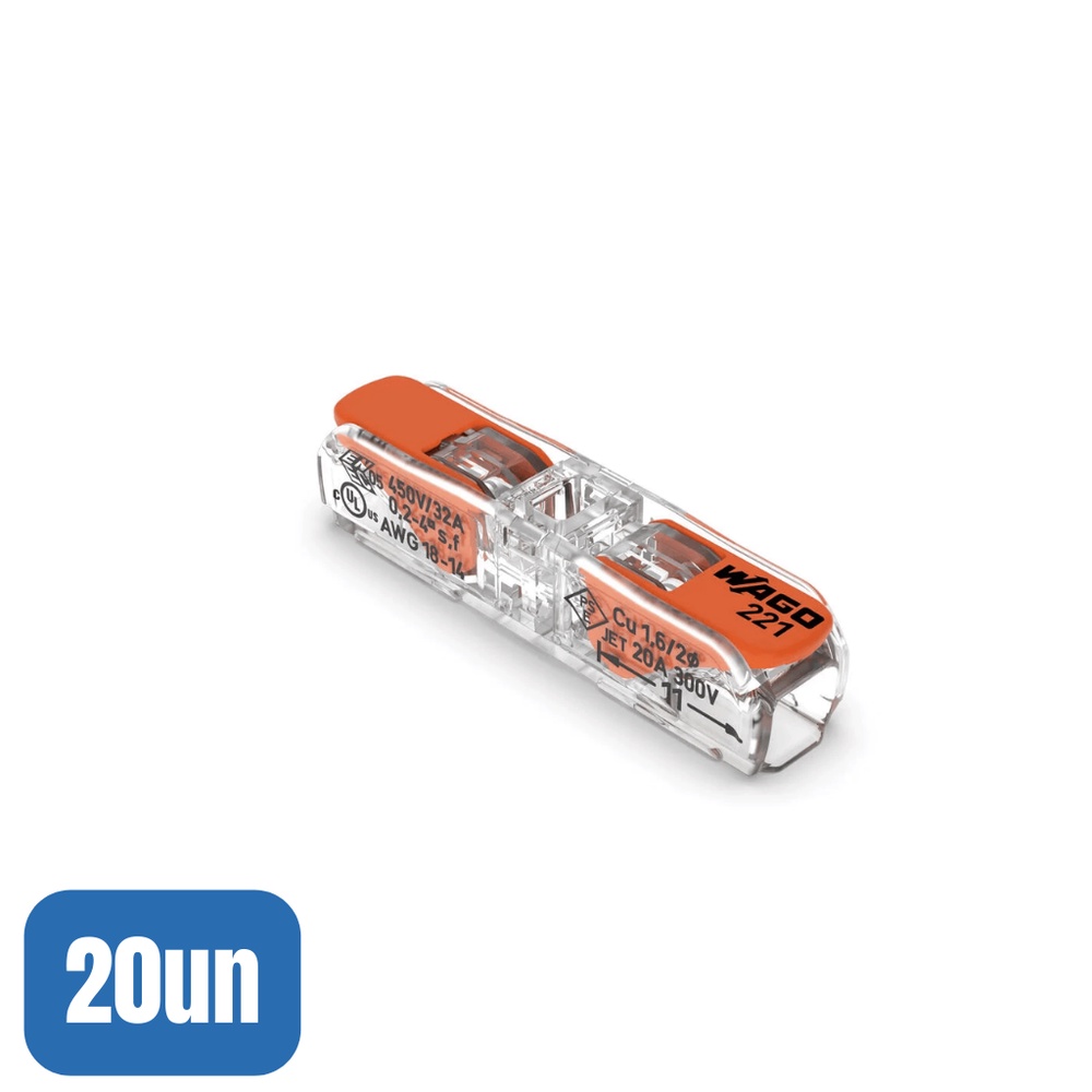 20 Emendas Inline Reta 2 Vias 0,25-4,0MM 221-2411 - Wago