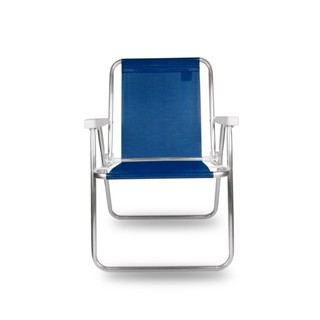 Cadeira Alta Para Praia Camping Azul Feita Em Alumínio Resistente Leve E Fácil De Transportar 72cm Mor