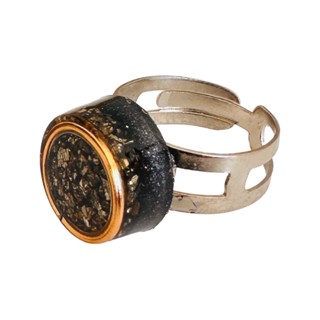 Anel Orgonite Ajustável Pedra Pirita Natural Prosperidade