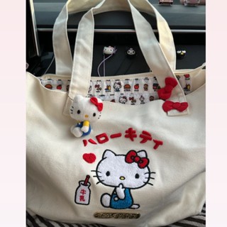 Kitty Lona Bordada Fofa Saco Portátil para Ombro Saco Portátil para Ombro de Grande Capacidade Saco Portátil para Compras