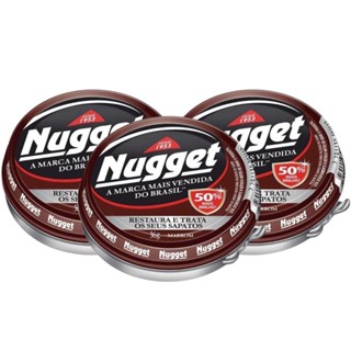 Kit com 3 Polidores Sapato Marrom Nugget 36G Brilho Intenso