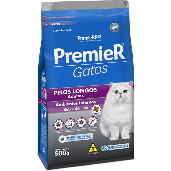 PremieR Ambientes Internos Gatos Adultos Pelos Longos Salmão 500g