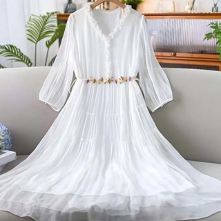 Vestido Boêmio Premium Silk White 2023 Verão Novo Estilo Super Temperamento