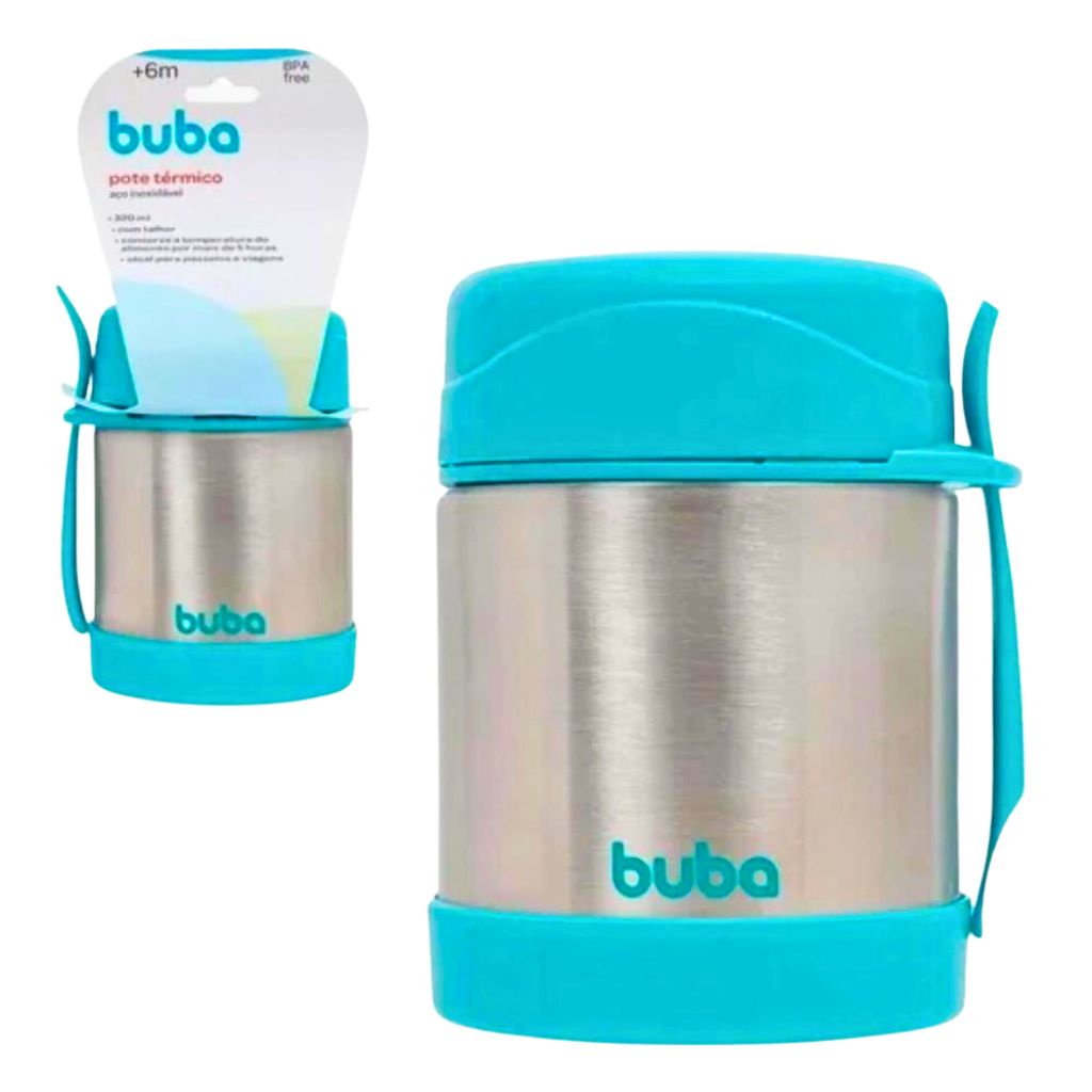 Pote Térmico de Alimentos Na Cor Azul Com Colher 360ml 15359 - Buba - Mom & Baby
