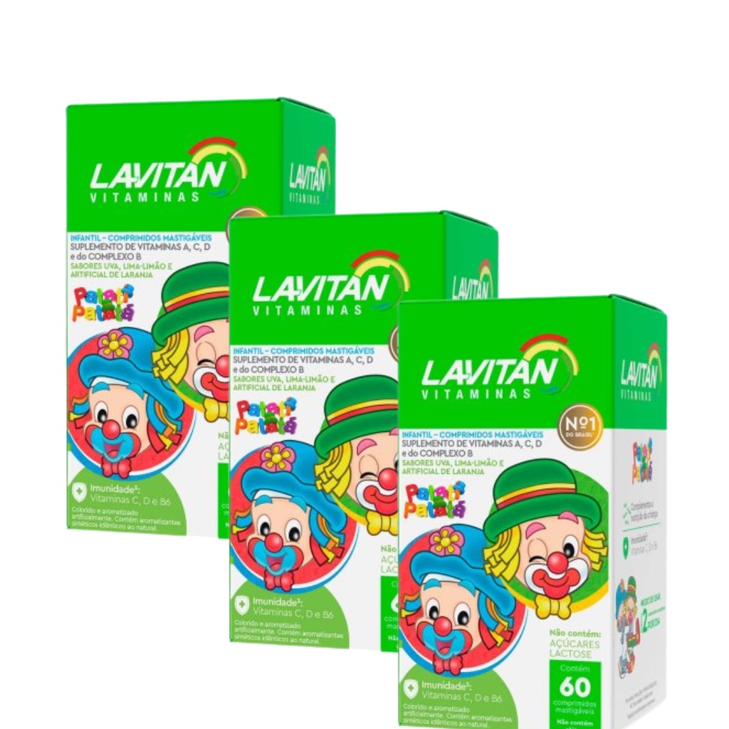 Vitamina Infantil Lavitan Sabor Frutas 60 Comp Mastigáveis / Com 3 unidades