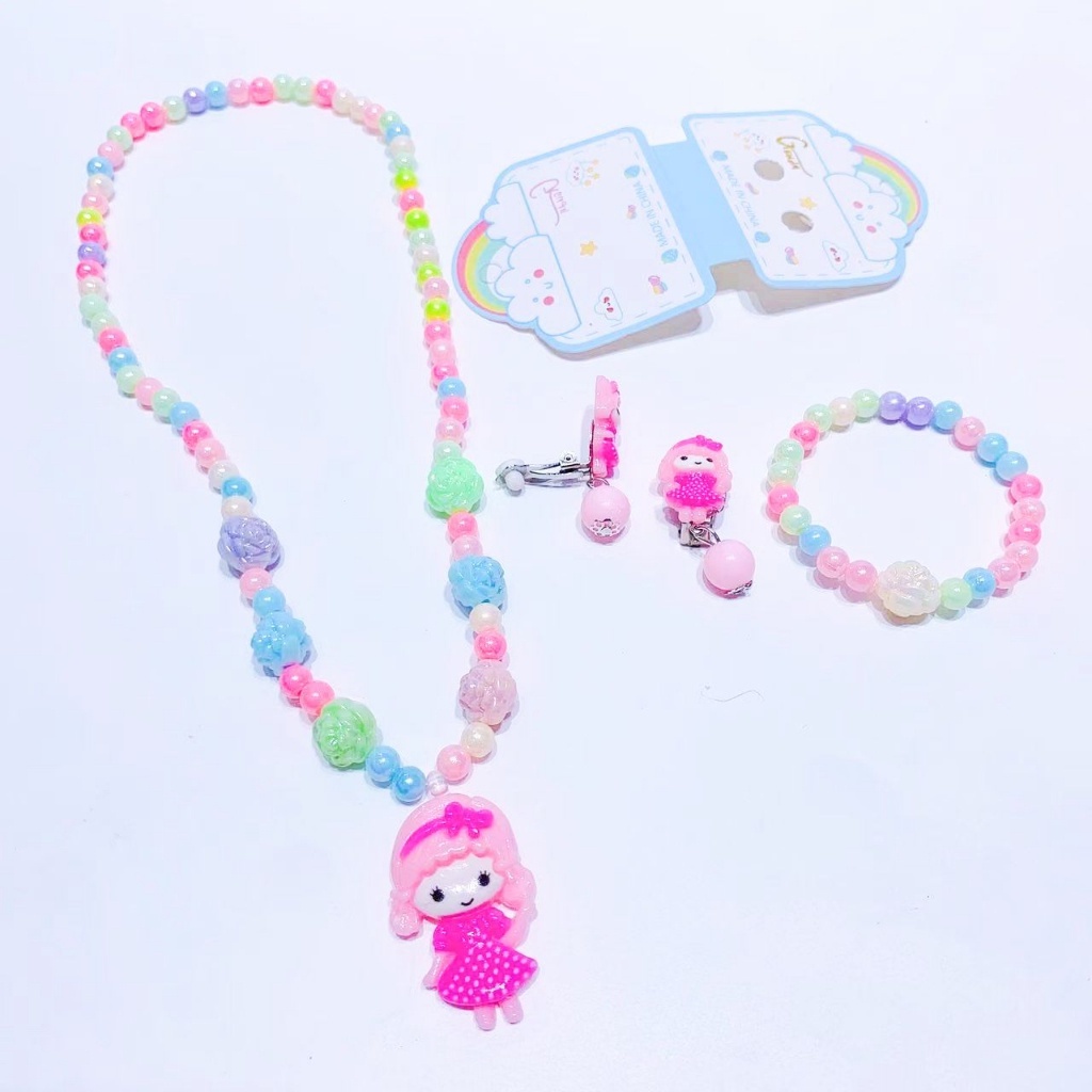 KIT de Colar Infantil Perola/Colar+Pulseira+ BRINCO+ Pingentes muitos Lindos Bijuterias-liang
