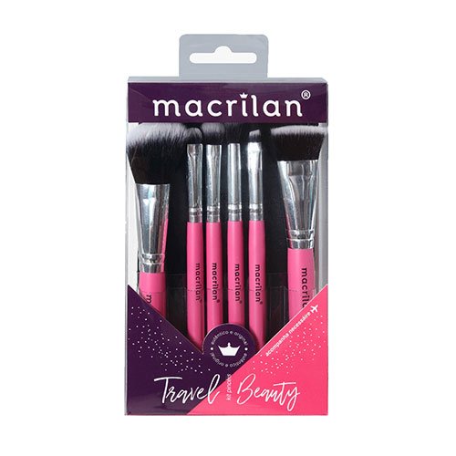 Kit com 6 pincéis profissionais e nécessaire KP10-2 Travel Beauty Macrilan