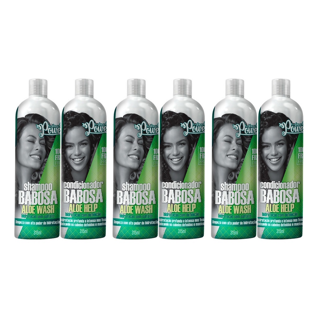 Kit Soul Power 3un Shampoo Babosa Aloe Wash + 3un Condicionador Babosa Aloe Wash 315ml