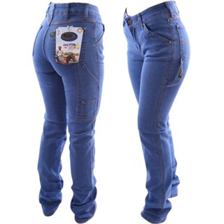 Calça Carpinteira Feminina Cós Alto Jeans Com Lycra Country