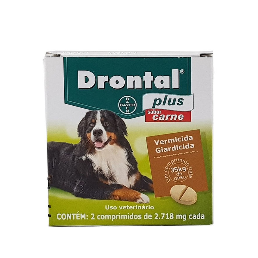 Vermifugo Drontal Plus Sabor Carne Para Cães 35 Kg com 2 Comprimidos