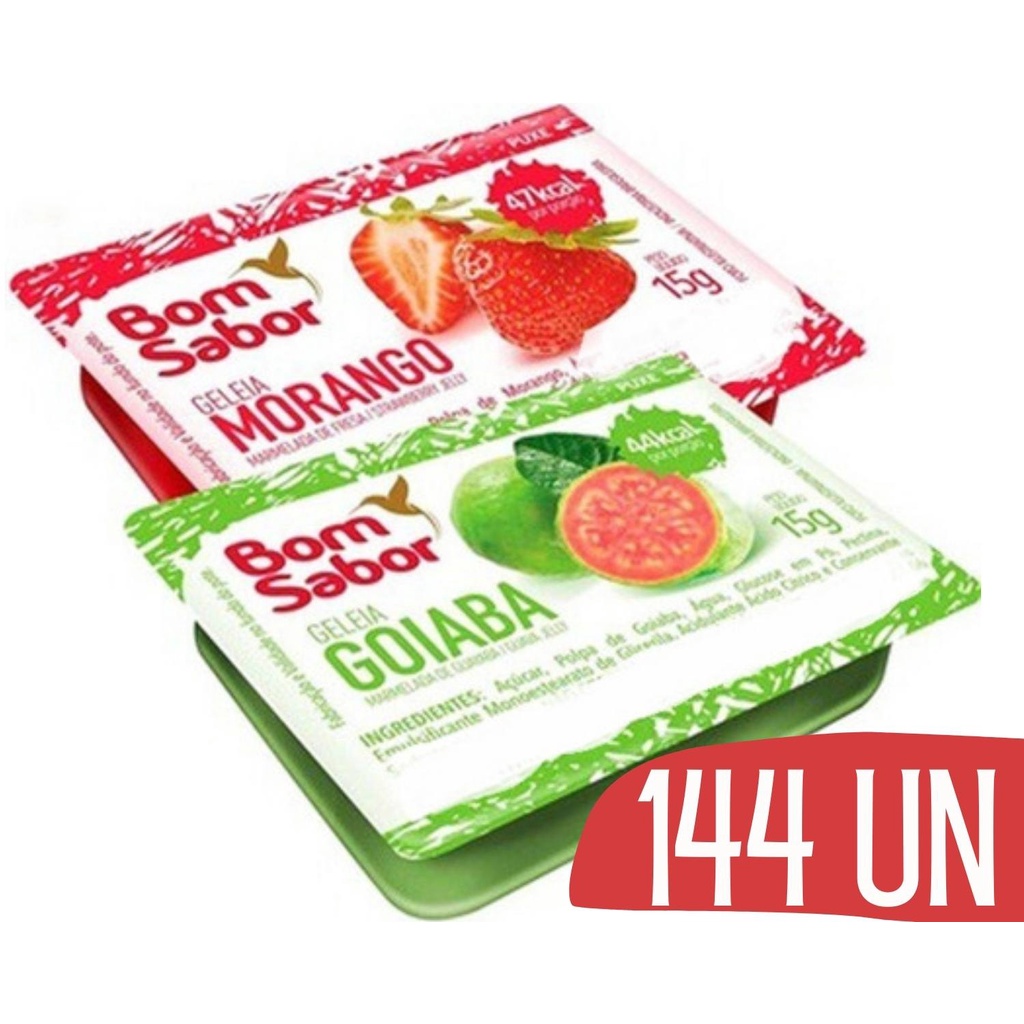 Mini Geleia Bom Sabor Morango/Goiaba Potinho Sache Blister 15g - 144und Revenda