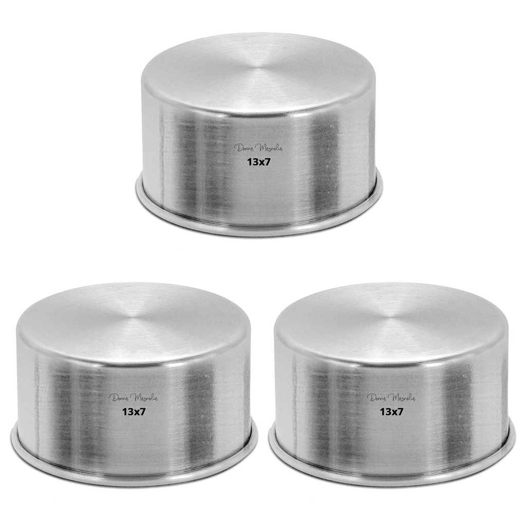 KIT 3 (tres) Forma Assadeira Bolo REDONDA 13 x 7 Alumínio Fundo Fixo H70