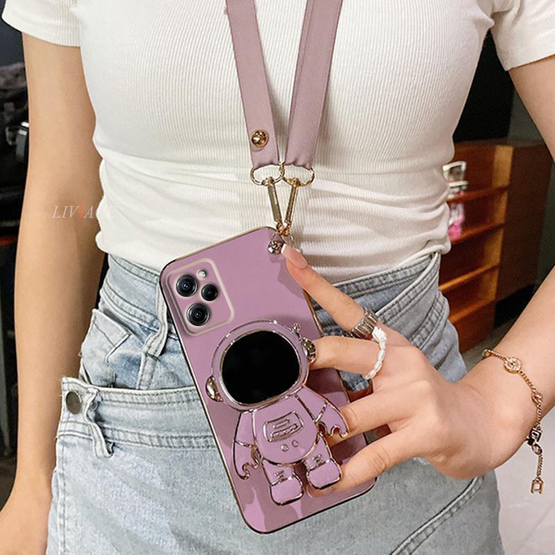 X5Pro Astronauta Porta Telefone De Cordão Cruzado Para Xiaomi Redmi Nota 12 4G 5G Pro Plus Mi Poco X5 Tampa Do Suporte