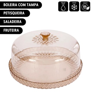Boleira Acrílica Glamour Ambar Porta Bolo Plasútil em Oferta na Shopee