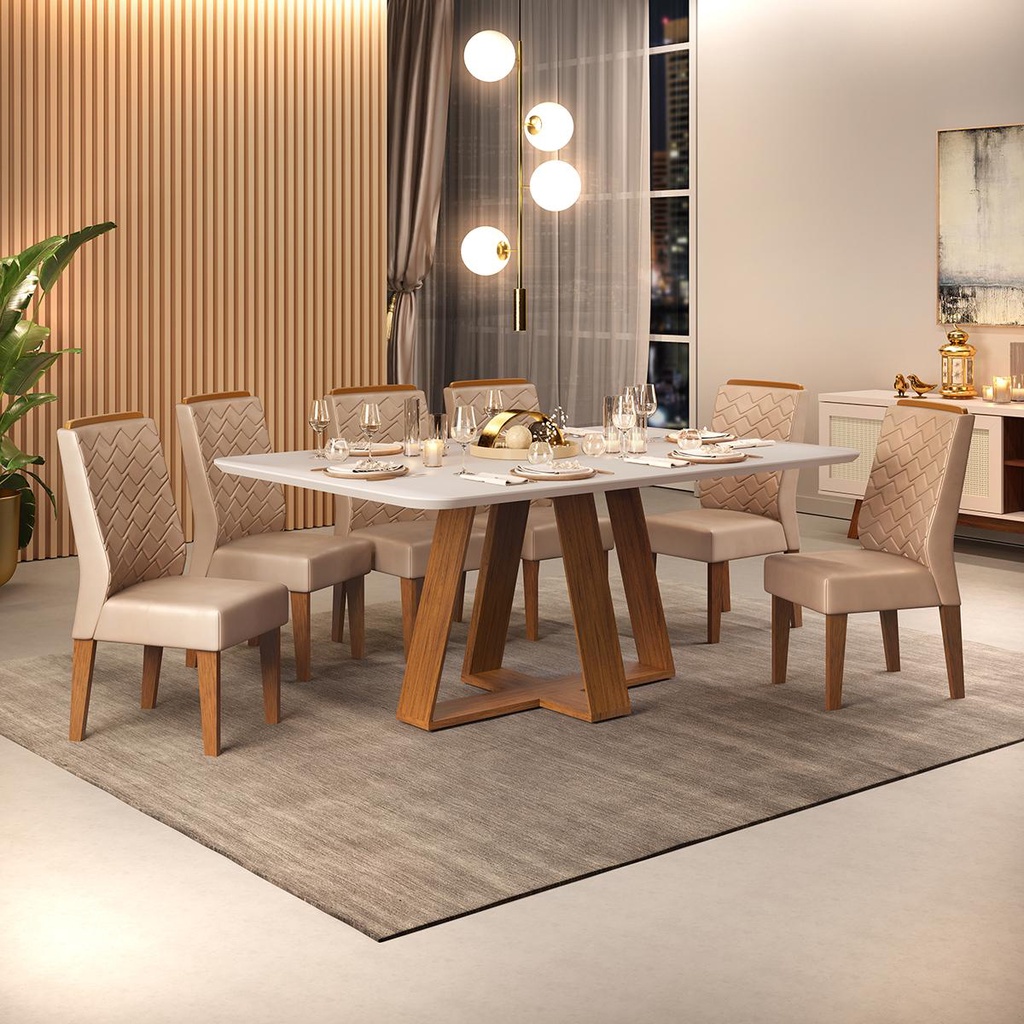 Conjunto de Sala de Jantar 6 Cadeiras Tampo SEM VIDRO 170x90 DJ Móveis Kiara Freijó Lidia Kraft em Oferta na Shopee