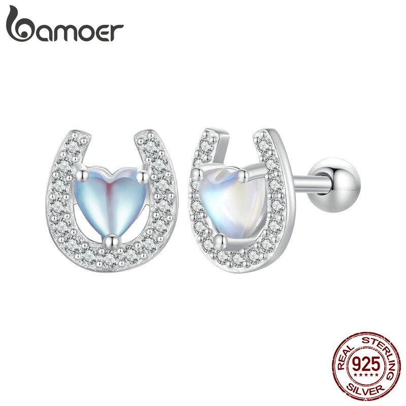 Bamoer 925 Sterling Silver Horseshoe Round Plug E Brincos Jóias Para Presentes Femininos SCE1612 em Oferta na Shopee