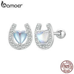 Bamoer 925 Sterling Silver Horseshoe Round Plug E Brincos Jóias Para Presentes Femininos SCE1612