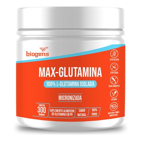 Max Glutamina, 100% L-glutamina Pura Isolada, 300g, Biogens