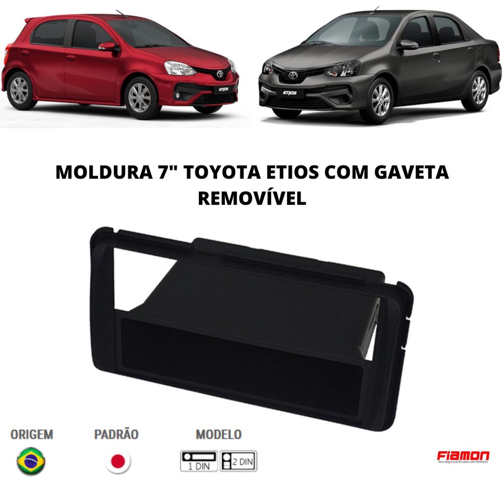 Moldura 7 Polegadas 2 Din Fiamon Toyota Etios Com Gaveta Removível Preta