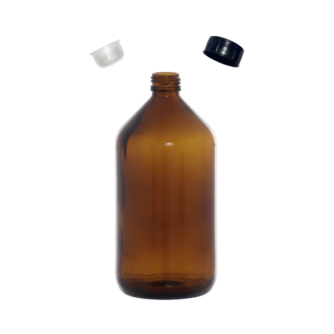 Frasco De Vidro Âmbar Marrom 1000ml C/ Tampa E Batoque Pluma