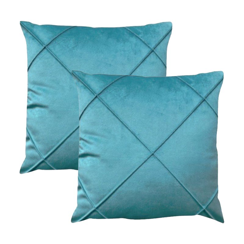 Kit 2 Capas para Almofada Drapeada em Veludo Quadrada Azul Turquesa