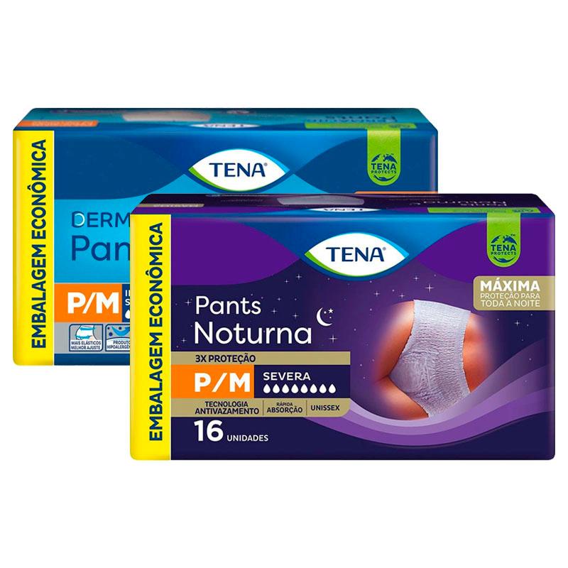 Kit Roupa Íntima Tena Dermacare Pants P/M com 16 unidades + Roupa Íntima Tena Pants Noturna P/M 16 Unidades em Oferta na Shopee