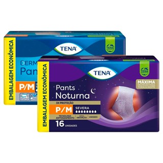 Kit Roupa Íntima Tena Dermacare Pants P/M com 16 unidades + Roupa Íntima Tena Pants Noturna P/M 16 Unidades