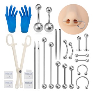 316L Alicate De Aço Para O Nariz Cartilagem De Língua De Jóias De Perfuração Do Umbigo Com Agulhas De Pino Cônico Roscado Kit Corpo