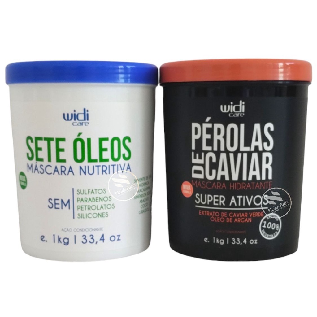 Mascara Sete Oleos Nutrição 1kg + Perolas de caviar 1kg Widi Care em Oferta na Shopee