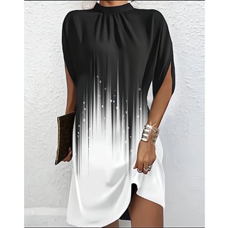 2023 Nova Moda Tintura De Gravata Pescoço Redondo Impresso Mini Vestidos Casuais Para Mulheres Elegante Manga De Morcego De Verão Vestido Solto Feminino