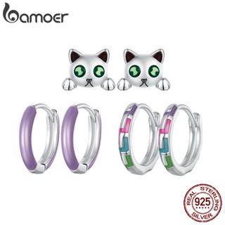 Brincos BAMOER Glowing Night Earrings Série 925 Sterling Sliver , Cat Ear Stud , Purple Earbuckle , Brinco Cibernético Luminoso Para Presentes De Joalheria