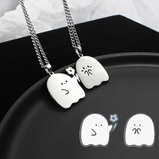 Colar De Aço Inoxidável Fantasma Pequeno Monstro Casal Kawaii Pingente Amantes Jóias De Amizade Presente