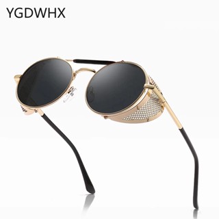 Óculos De Sol Redondos Metálicos Retro-Steampunk Homens Mulheres Designer De Marca Proteção UV