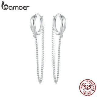 BAMOER 925 Sterling Silver Hoop Earbuckle Com Brincos Tassel Fashion Earrings Presentes Para Mulheres